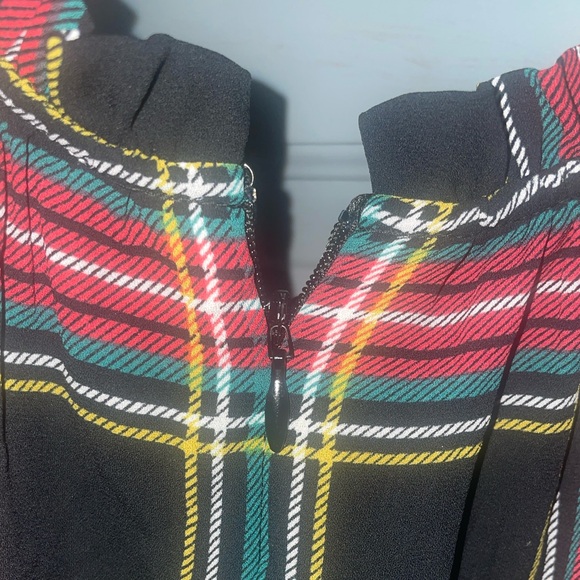 J. Crew Long sleeve midi dress with ruffle/smocked neck. Black tartan plaid - Picture 6 of 8